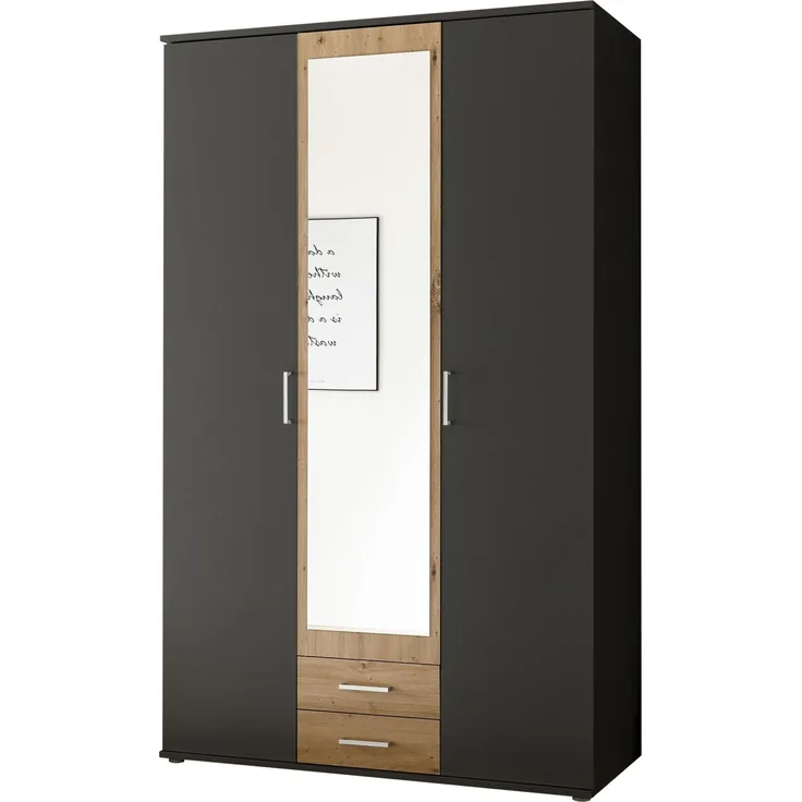 Kleiderschrank >Hanau< (BxHxT: 120x196x54 cm) in Graphit / Artisan Eiche