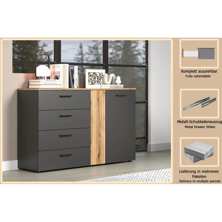 Sideboard Avila in grau und Eiche Evoke 139 cm – Bild 15