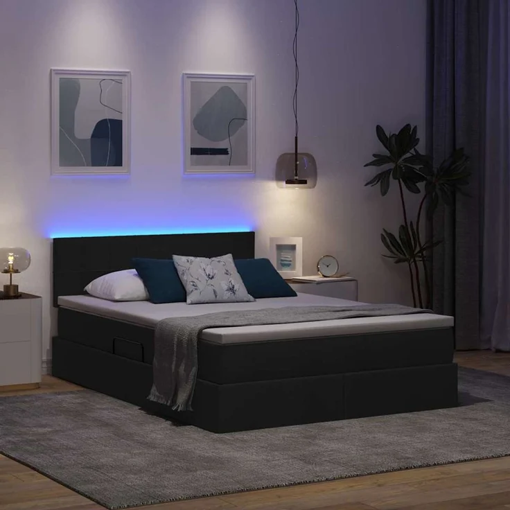vidaXL LED-Speicherbett mit Matratze Schwarz 140 x 200 cm Stoff 3371150 – Bild 5