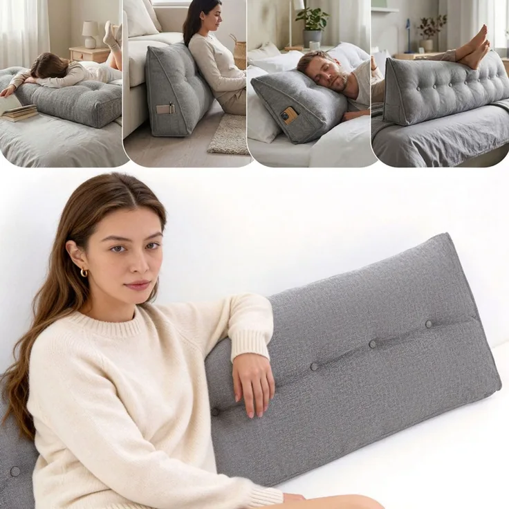 Home Nature Wohnkonzept Rückenstützkissen, Ergonomische Rückenstütze für Bett und Sofa mit Taschen, Grau, 200 x 19 x 52 cm