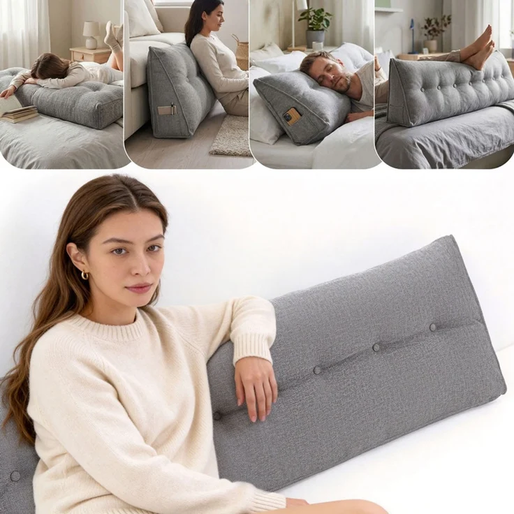 Home Nature Wohnkonzept Rückenstützkissen, Ergonomische Rückenstütze für Bett und Sofa mit Taschen, Grau, 200 x 19 x 52 cm – Bild 1