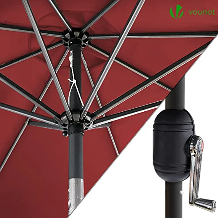 VOUNOT Sonnenschirm 270 cm mit Kurbelvorrichtung, Knickbar, Sonnenschutz UV-Schutz, Balkonschirm Gartenschirm Marktschirm mit Schutzhülle, Rot – Bild 4