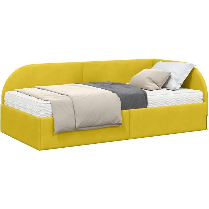 vidaXL Eckbettgestell mit Matratze 2 stk. Gelb 100 x 200 cm Samt 3394210 – Bild 2