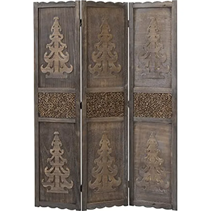 Homestyle4u Paravent, 3-teilig, braun, Holz, 120x170 cm, zusammenklappbar, mit dekorativen Verzierungen für den Innenbereich