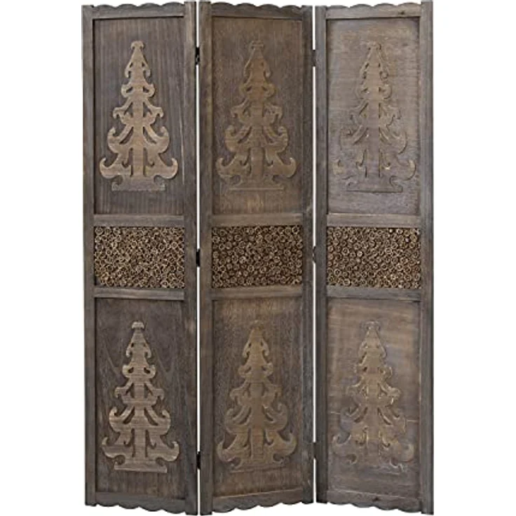 Homestyle4u Paravent, 3-teilig, braun, Holz, 120x170 cm, zusammenklappbar, mit dekorativen Verzierungen für den Innenbereich – Bild 1