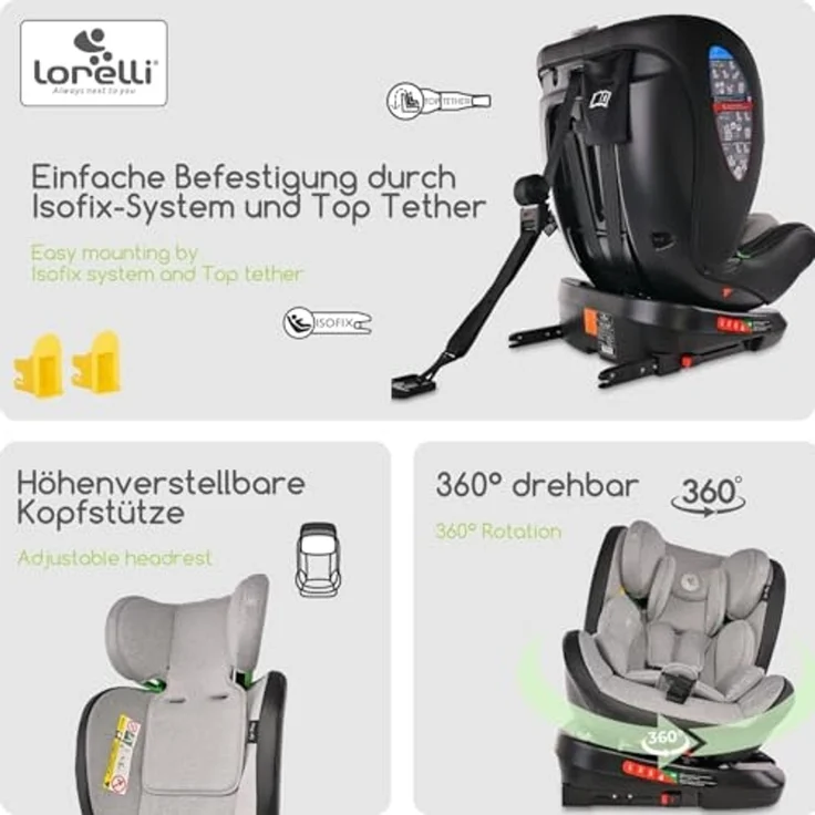 Lorelli i-Size Kindersitz Nebula (40-150cm) Isofix, 360° drehbar, verstellbar hellgrün – Bild 3