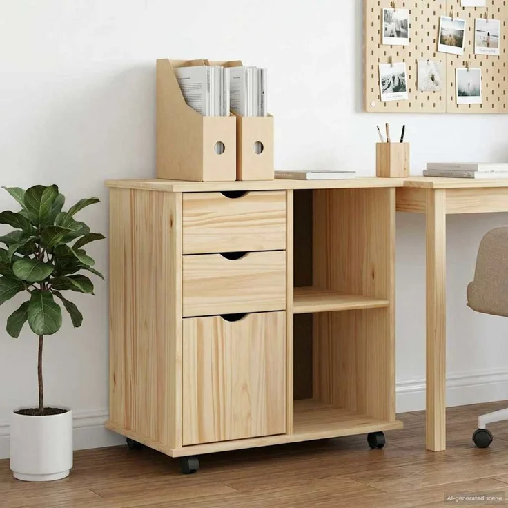 vidaXL Rollschrank MOSS 63,5 x 39 x 65,5 cm Massivholz Kiefer Braun 42032398 – Bild 1