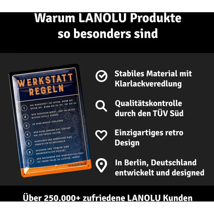 LANOLU Blechschild Werkstattregeln blau - 20x30cm – Metall – Marineblau – 20110 – Bild 4