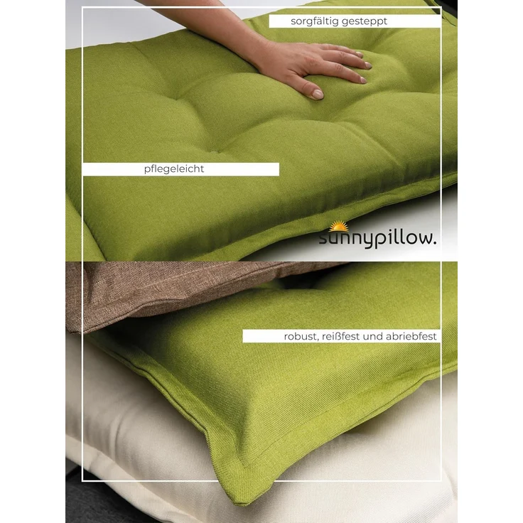 sunnypillow 2er Set Gartenstühle und Gartenstuhlauflagen Hochlehner | 120 x 50 x 9 cm Hochlehner Auflage wasserdicht UV-lichtecht | Klappsessel Klappstuhl für Garten Polsterauflagen Stuhlauflage | Grün – Bild 6