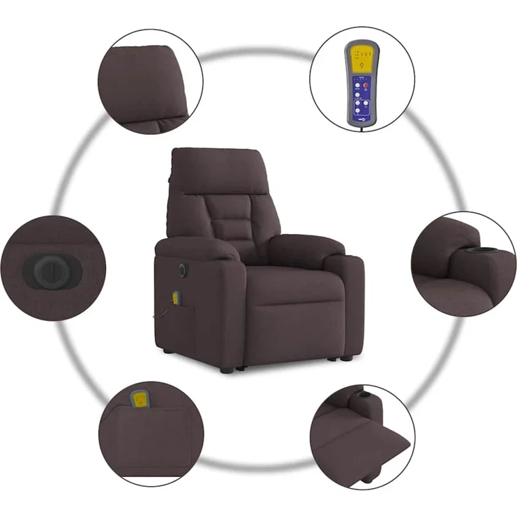 vidaXL Elektrischer Massagesessel mit Aufstehhilfe Dunkelbraun Stoff 3303067 – Bild 11