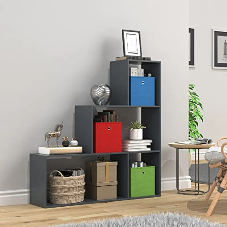 MID.YOU Regal Dubila, stehend in Anthrazit, Holzwerkstoff, 117x123x29 cm, ideal für Wohnzimmer und Bücherregale – Bild 2