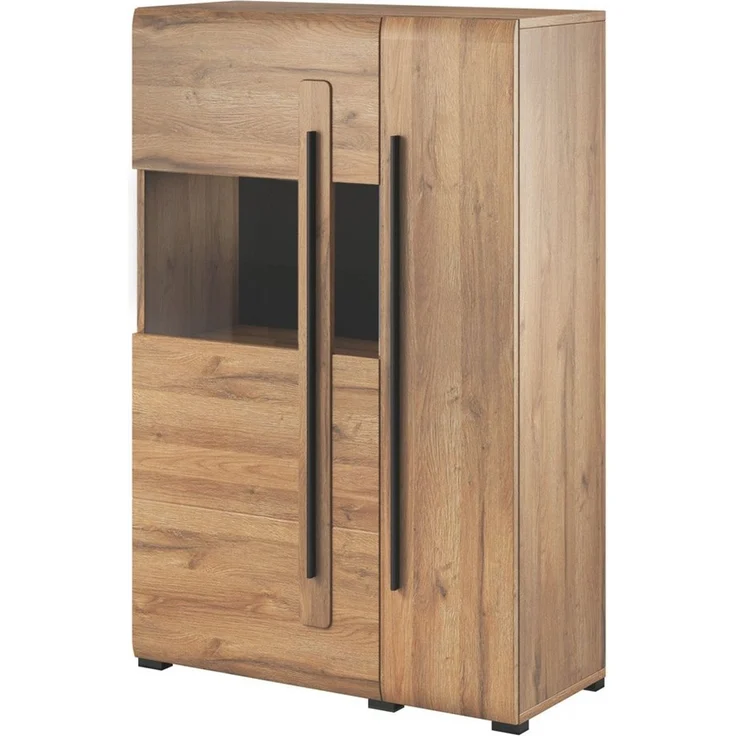 Highboard Vitrine Eiche Grandson Nb. TURDA-83 moderner Stil mit Absetzungen in schwarz, B/H/T: ca. 90/136/39 cm – Bild 1