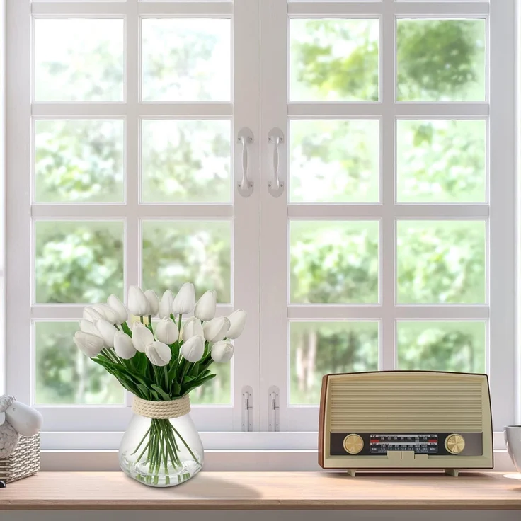 10 Stück Künstliche Tulpen Blumenstrauß Real-Touch Weiß für Dekoration – Bild 3