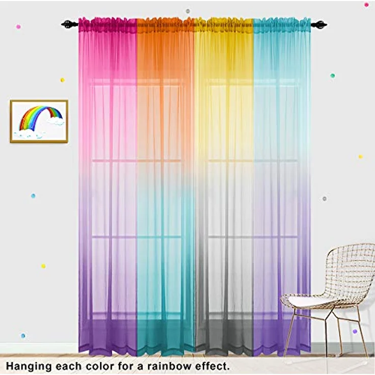 KOUFALL Violette Vorhänge für Schlafzimmer, Mädchenzimmer, Meerjungfrauen-Ombré-Optik, durchscheinende Kindervorhänge für Kinderzimmer, Baby, 2-teiliges Set, helles Lavendel und Blaugrün, 213 cm lang – Bild 8