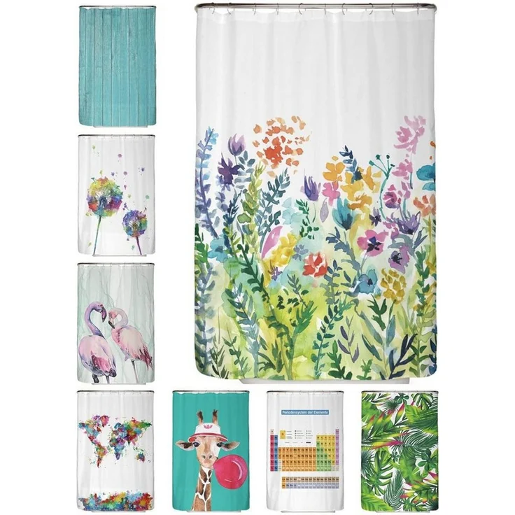 arteneur® - Bunte Blumen - Anti-Schimmel Duschvorhang 120x200 - Recycelt mit Öko-Tex Standard 100 - Beschwerter Saum, Blickdicht, Wasserdicht, Waschbar, 8 Ringe & E-Book – Bild 5