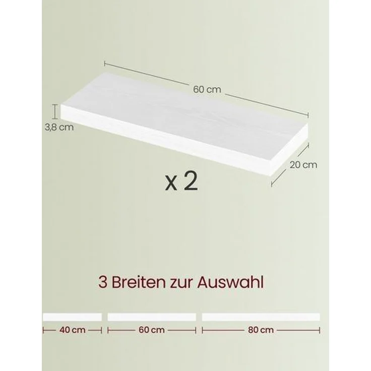 VASAGLE Wandregal, Schweberegal, 20 x 60 x 3,8 cm, für Bilderrahmen, schneeweiß – Bild 5