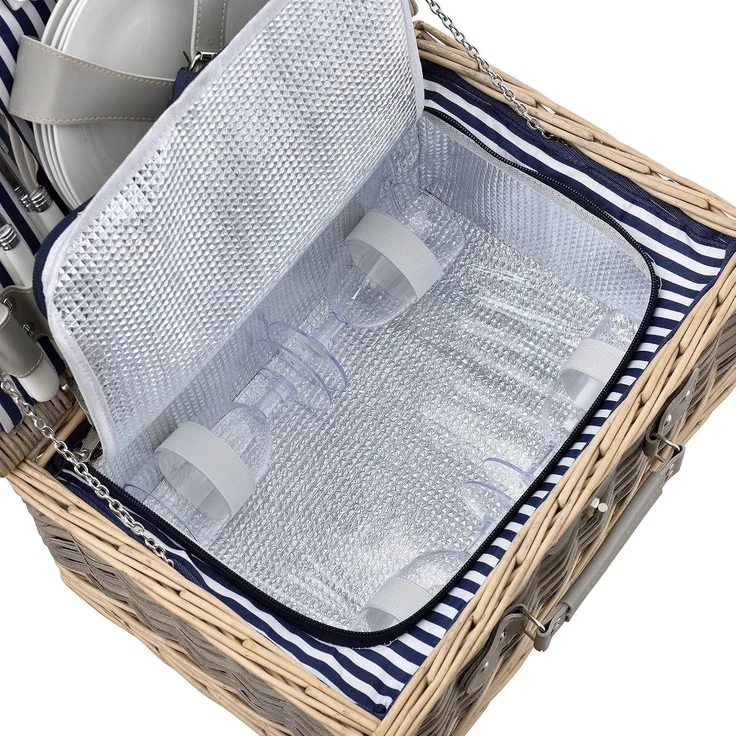 Picknickkorb mit Besteck-Set für 4 Personen Blau/Weiß casa. pro – Bild 5