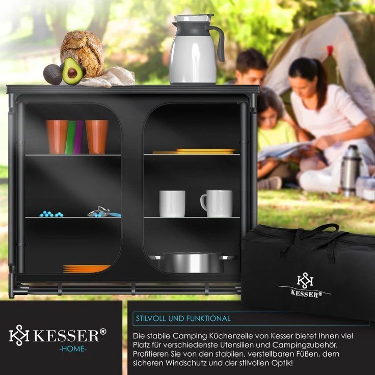 KESSER® Campingschrank, Campingküche mit Aluminiumgestell, inkl. Tragetasche , Kocherschrank für Camping , Campingmöbel , Outdoor Typ F6 (Schwarz) – Bild 4