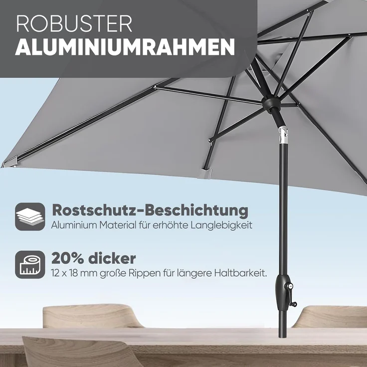 Sekey Aluminum Sonnenschirm 210 × 140 cm, Hellgrau – Bild 3