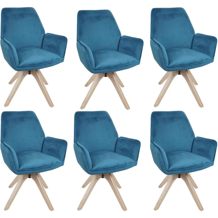 6er-Set Esszimmerstuhl HWC-G67, Esstischstuhl Küchenstuhl mit Armlehne, drehbar Holz Samt 320 g/m² MVG ~ türkis-blau – Bild 9