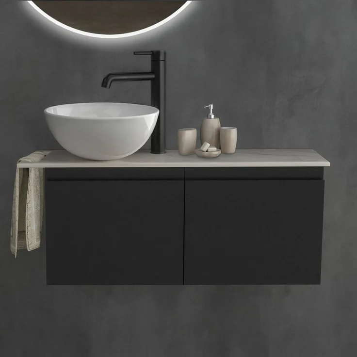 Alpenberger Badmöbel-Set mit Aufsatzwaschbecken Waschtisch mit Unterschrank & Keramikplatte – Bild 1