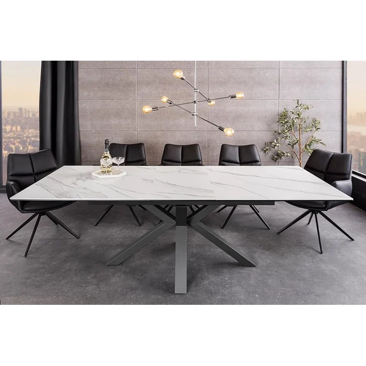 riess-ambiente Esstisch ETERNITY 160-200cm weiß/schwarz – Keramik, Marmor-Look, Metallgestell (Einzelartikel, 1-St), Sterngestell & ausziehbar für Flexibilität – ideal bis zu 8 Personen – Bild 6