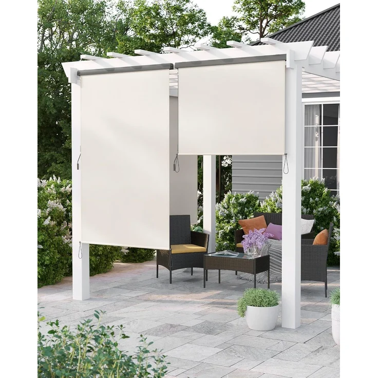 SONGMICS Seitenmarkise Alu 1.4 x 2.5m Senkrechtmarkise für Balkon, Terrasse, mit Grauer Markisenkassette, Vertikalmarkise für außen, Markise für Windschutz, Sonnenschutz und Sichtschutz, Beige GSA145BE – Bild 3