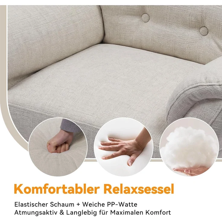 COMHOMA Relaxsessel Fernsehsessel mit Verstellbarer Rückenlehne 4-Gang-Verstellung bis 160°,Federkissen mit Hocker Einzelliege Sessel Wohnzimmer Schlafzimmer Heimkino Leinen, BEIGE – Bild 4