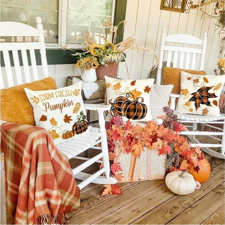 FOUORTUNATE-BEE Kissenbezug 4er Set Herbst Kissenbezug Ahornblatt Kürbis Kissenbezug, (4 Stück), 45 x 45 cm Herbst Dekoration für Home Garten Sofa Schlafzimmer – Bild 2