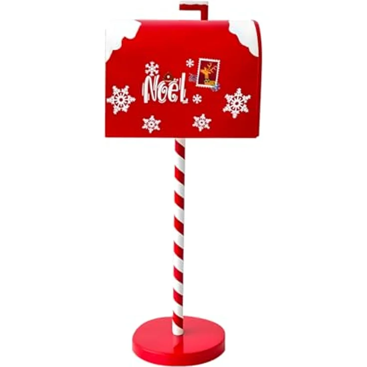 Avilia Amerikanischer Weihnachtsbriefkasten mit dekorativer Stehleuchte für Weihnachtsdekoration, Frontöffnung, Brieffach für Nachrichten und Süßigkeiten, ikonisches Design Weiß Rot – Bild 9