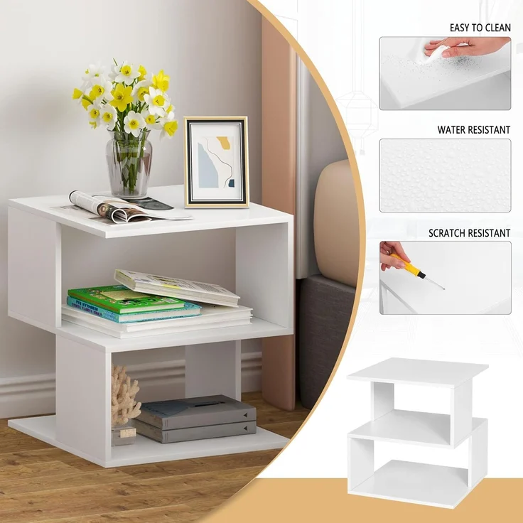 EUGAD Nachttisch (2-St), Sofatisch mit 2 Ablagen, 40x43,5x40 cm, Weiß – Bild 5