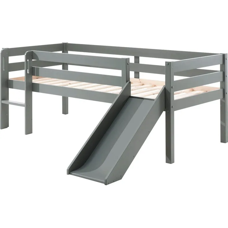 Vipack Kojen-Spielbett mit Liegefläche 90x200 cm, inkl. Leiter, Rutsche und Rolllattenrost, Kiefer massiv grau lackiert