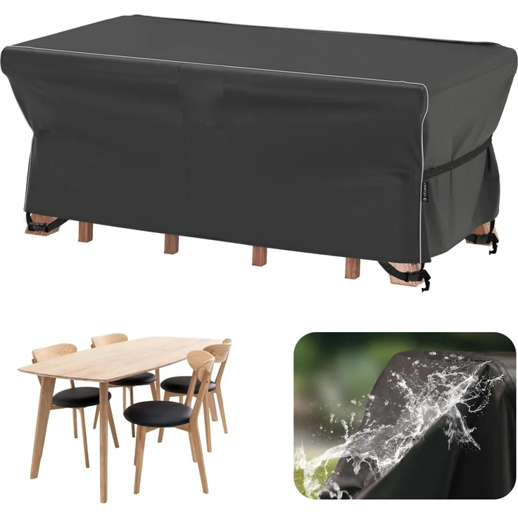 Velway Gartenmöbel Abdeckung Wasserdicht 170 x 95 x 74 cm - Winddicht Schutzhülle mit Reflektierender Streifen 600D Oxford Möbelsets Abdeckung Staubfest Abdeckhauben für Gartentisch Sitzgruppe Schwarz – Bild 1