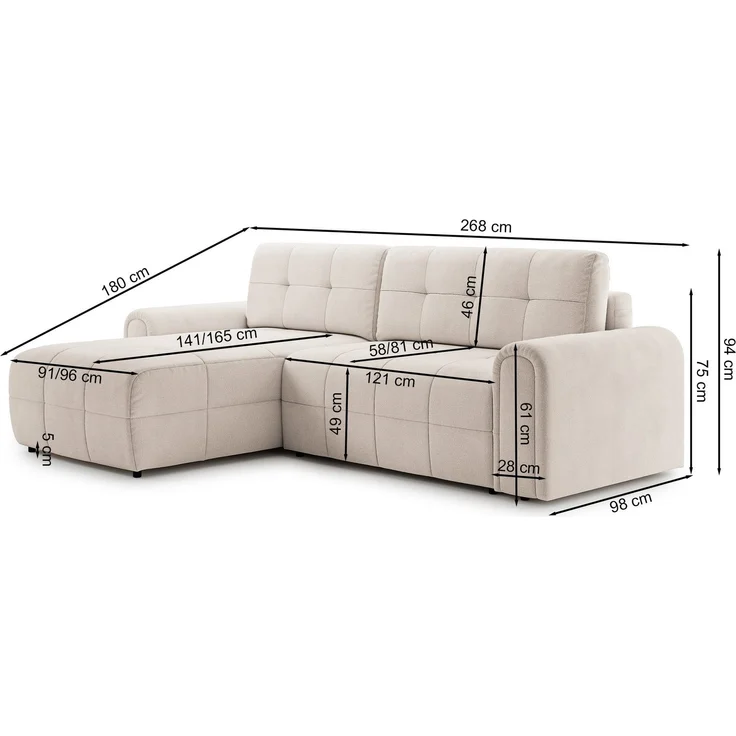 Selsey Simolla – Ecksofa mit Schlaffunktion und Bettkasten, links, Chenille, Greige – Bild 5