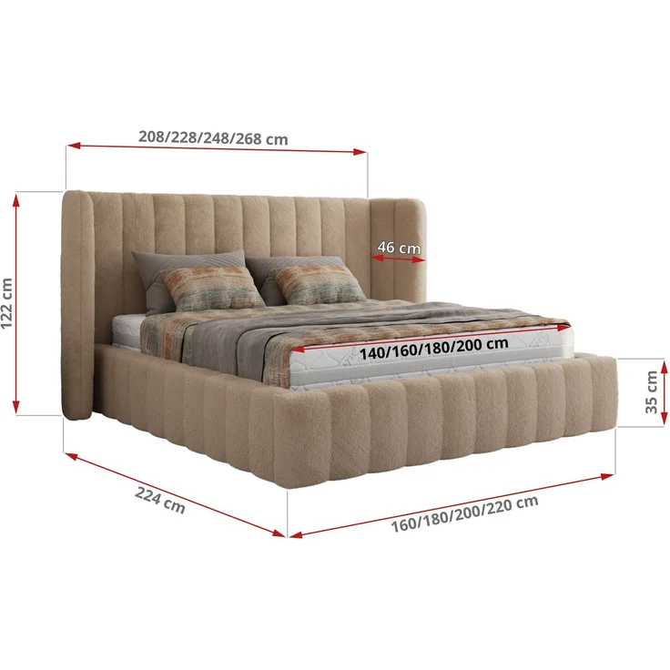 Polsterbett GOLETTA CLASSIC 140 x 200 cm mit gepolstertem Kopfteil, stabilem Bettrahmen, Lattenrost und Bettkasten mit Gasdruckfedern, Doppelbett, zeitloses Design Foam Matratze - Beige Plüsch - MIRO LUX – Bild 4