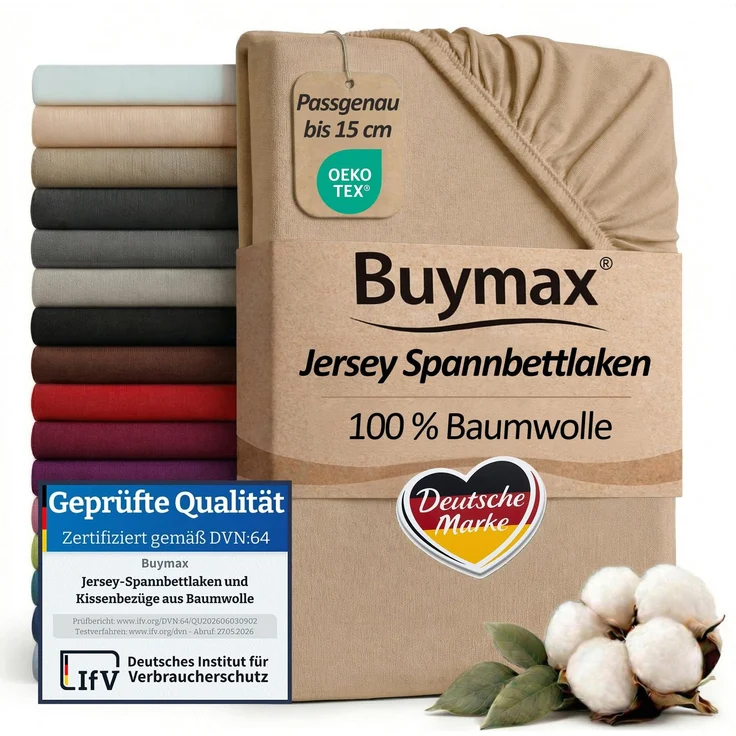 Buymax Spannbettlaken 80x160 cm Kinderbett, 100% Baumwolle Jersey, Sand | Kinder Spannbetttuch 80x160 cm mit Gummizug, für Matratzen bis 15 cm, OEKO-TEX Standard 100, weich & hautfreundlich