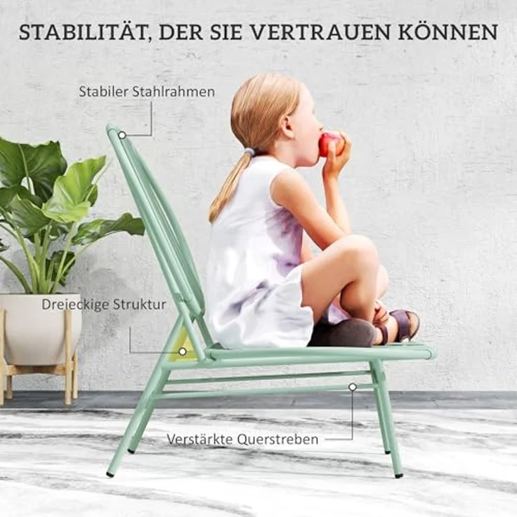 Outsunny Balkonset mit Bistrotisch, ergonomische muschelförmige Gartenstühlen, (3-teilig Gartenmöbel-Set, 3-tlg, Bistro-Set aus Stahl), für den Außenbereich, Balkon, Grün – Bild 4