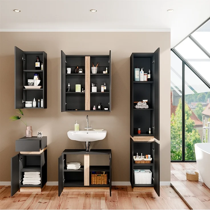 Badmöbel-Set Gloria Anthrazit 5 Teile Vicco – Bild 5