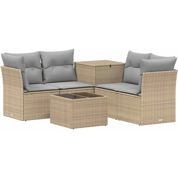 vidaXL Sofa Set, 6-teilig, Garten, Polyrattan und Stahl, Beige und Hellgrau – Bild 2