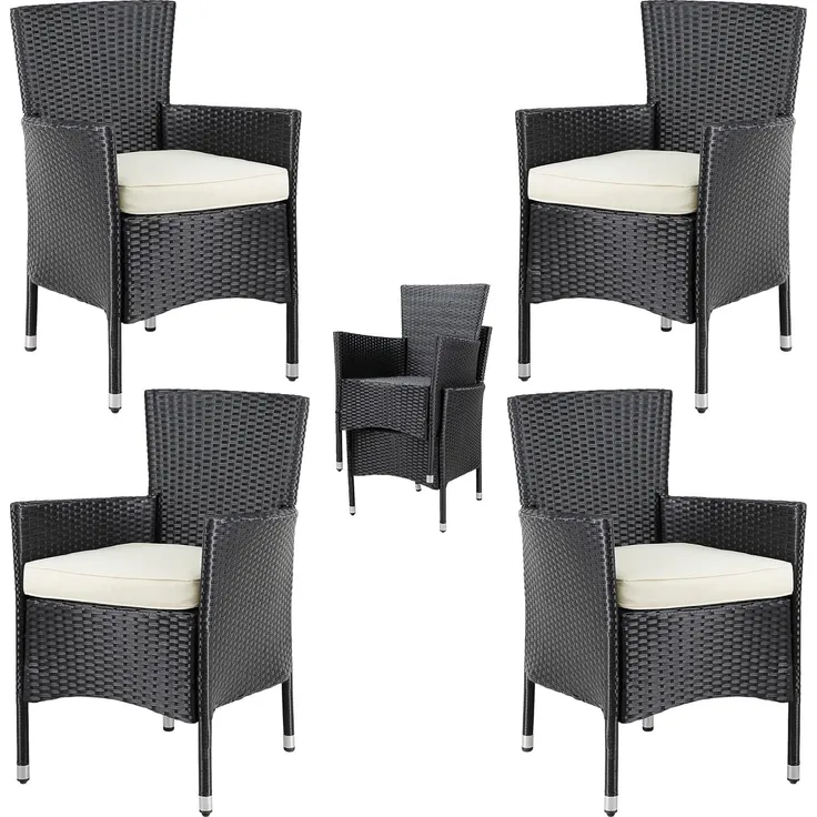 Casaria Gartenstuhl, Polyrattan 4er Set Stapelbar 7cm Auflagen 160kg Belastbarkeit