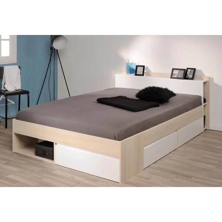 Parisot Jugendzimmer Set "Toms" in Akazie und weiß Komplettzimmer mit Stauraumbett, Kommode und Schreibtisch – Bild 4