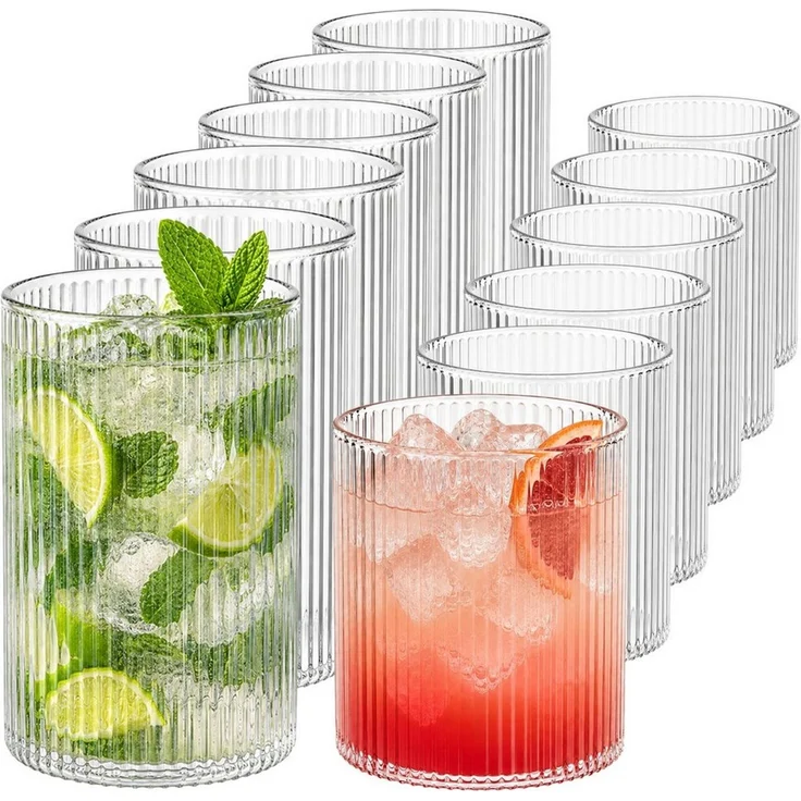 MiaMio Gläser-Set Senita, 280 & 430 ml, Riffeloptik, 12-tlg, Borosilikatglas, Spülmaschinengeeignet – Bild 1