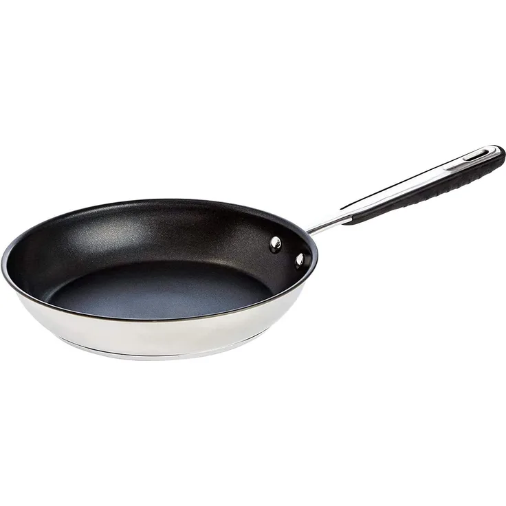 Amazon Basics Edelstahl-Bratpfanne mit Antihaftbeschichtung - induktionsgeeignet, mit bequemem Griff - 28 cm