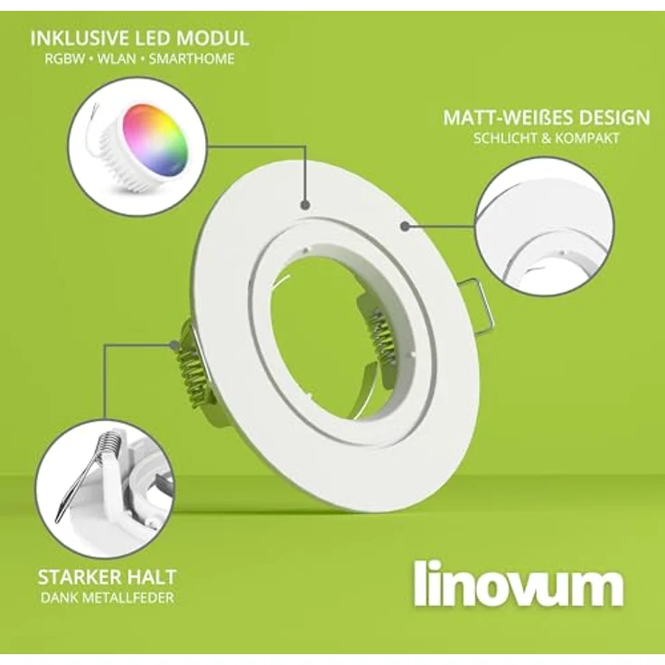 linovum Smarte LED-Leuchte 4er Set Extra flacher LED Einbaustrahler weiss rund starr inkl. LED, RGB – Bild 4