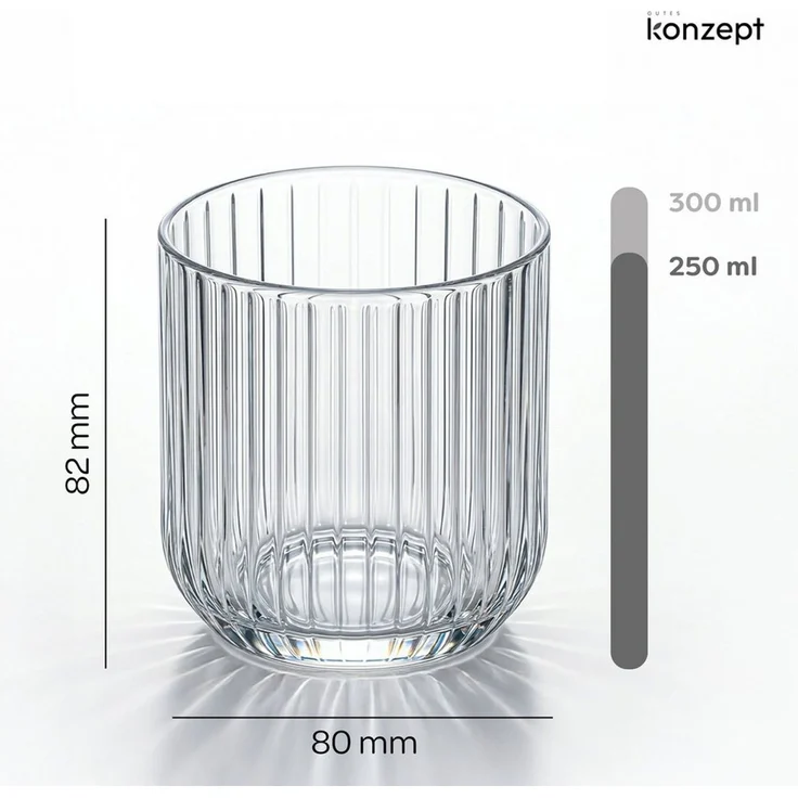 KONZEPT Gläser-Set Geriffelte 300ml, 6/12 teilig – elegante Trinkgläser für Wasser, Saft, 6-tlg, Einzigartige Form, Ideal als Geschenk, Spülmaschinengeeignet – Bild 3