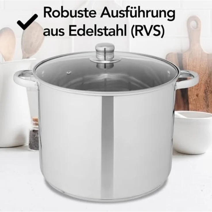 Brixy Suppentopf Stampftopf - Glasdeckel - 16,5L - 30 CM - Induktion Gas Keramik - Spülmaschinenfest - Edelstahl – Bild 2