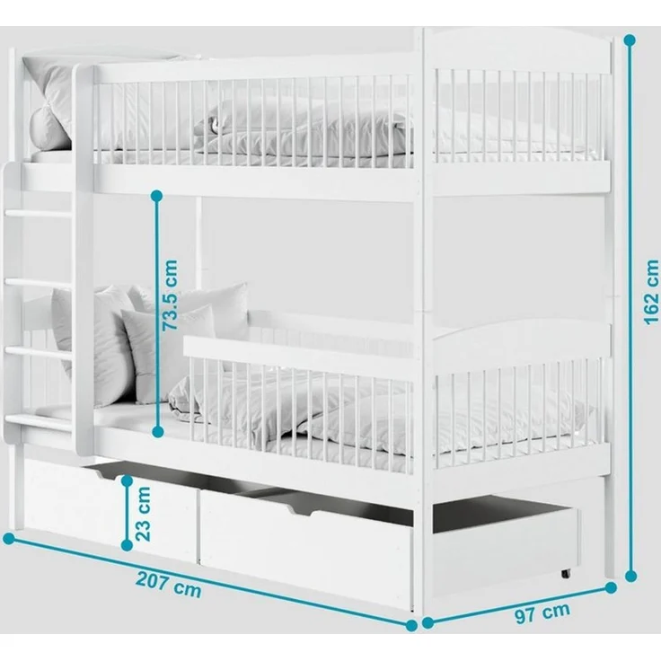 Kids Collective Kinderbett Hochbett Etagenbett 80x180, 90x190, 90x200 cm, mit 2 Schubladen, 90x200 cm von 4. bis 18. Lebensjahr, Weiß – Bild 3