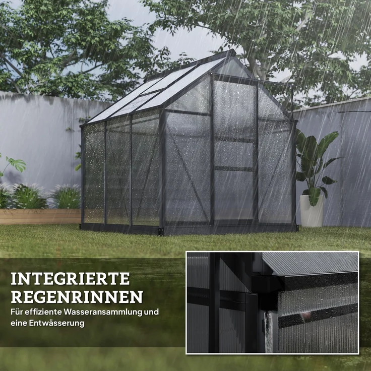 Outsunny Gewächshaus, Aluminiumlegierung, Polycarbonat, Grau, 190L x 192B x 201H cm – Bild 7