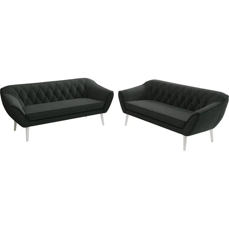 Wohnzimmerset Möbelset PIRS 3-3, Armlehnen, Wellenfederung, weiße Füße, Dreisitzer Sofa, Polstermöbel Set - Dunkelgrau Stukture – Bild 8