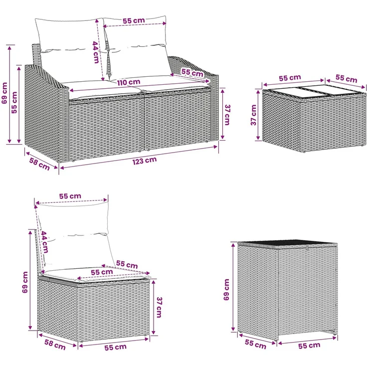 vidaXL Sofa Set 8 stk. Braun und Creme Weiß Polyrattan und Stahl 3448218 – Bild 12